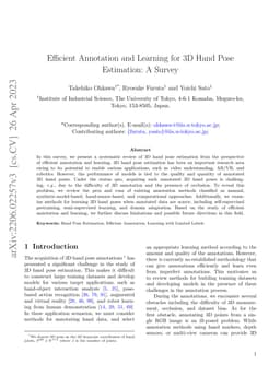 Efficient Annotation and Learning for 3D Hand Pose Estimation: A Survey