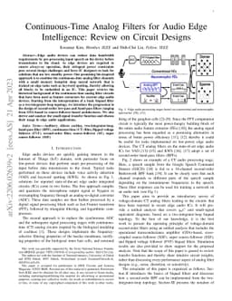 Continuous-Time Analog Filters for Audio Edge Intelligence: Review on
  Circuit Designs