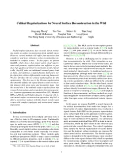 Critical Regularizations for Neural Surface Reconstruction in the Wild