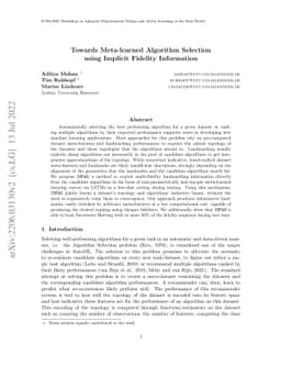 Towards Meta-learned Algorithm Selection using Implicit Fidelity
  Information