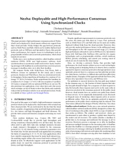 Nezha: Deployable and High-Performance Consensus Using Synchronized
  Clocks