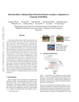 Detection Hub: Unifying Object Detection Datasets via Query Adaptation
  on Language Embedding