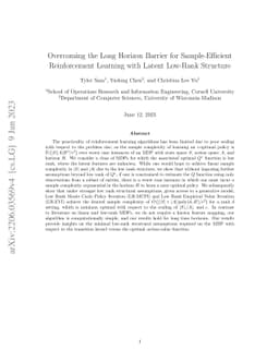 Overcoming the Long Horizon Barrier for Sample-Efficient Reinforcement
  Learning with Latent Low-Rank Structure