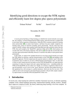 Identifying good directions to escape the NTK regime and efficiently
  learn low-degree plus sparse polynomials