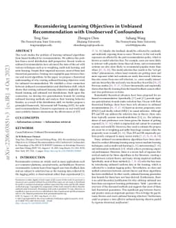 Reconsidering Learning Objectives in Unbiased Recommendation with
  Unobserved Confounders