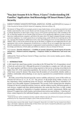 "You Just Assume It Is In There, I Guess": UK Families' Application And
  Knowledge Of Smart Home Cyber Security
