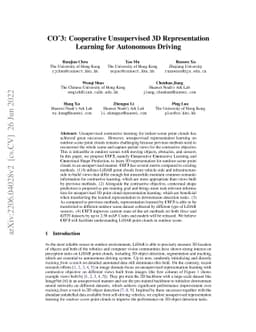 CO^3: Cooperative Unsupervised 3D Representation Learning for Autonomous
  Driving