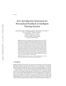 Few-shot Question Generation for Personalized Feedback in Intelligent
  Tutoring Systems