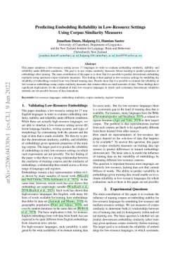 Predicting Embedding Reliability in Low-Resource Settings Using Corpus
  Similarity Measures