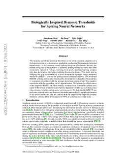 Biologically Inspired Dynamic Thresholds for Spiking Neural Networks