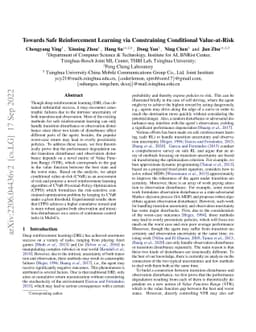 Towards Safe Reinforcement Learning via Constraining Conditional
  Value-at-Risk