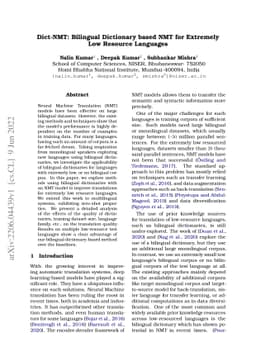 Dict-NMT: Bilingual Dictionary based NMT for Extremely Low Resource
  Languages
