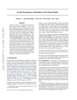 On the Permanence of Backdoors in Evolving Models