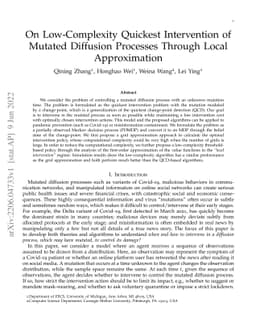 On Low-Complexity Quickest Intervention of Mutated Diffusion Processes
  Through Local Approximation