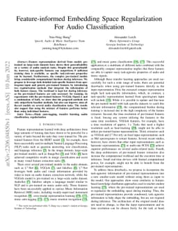 Feature-informed Embedding Space Regularization For Audio Classification