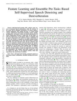 Feature Learning and Ensemble Pre-Tasks Based Self-Supervised Speech
  Denoising and Dereverberation