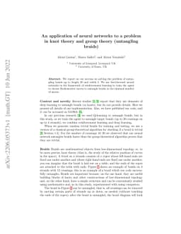 An application of neural networks to a problem in knot theory and group
  theory (untangling braids)