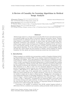A Review of Causality for Learning Algorithms in Medical Image Analysis