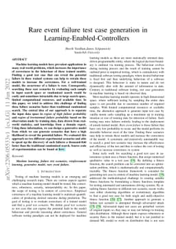Rare event failure test case generation in Learning-Enabled-Controllers