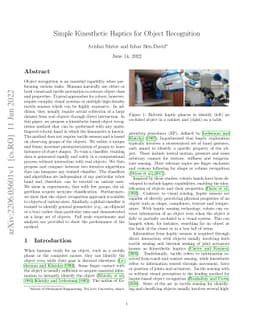 Simple Kinesthetic Haptics for Object Recognition