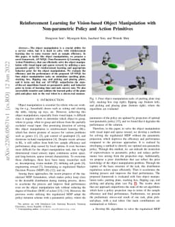 Reinforcement Learning for Vision-based Object Manipulation with
  Non-parametric Policy and Action Primitives