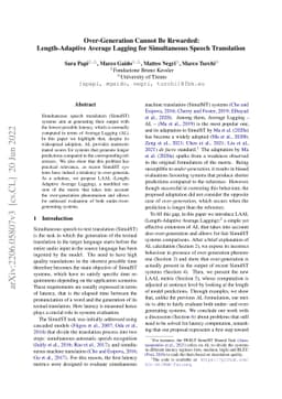Over-Generation Cannot Be Rewarded: Length-Adaptive Average Lagging for
  Simultaneous Speech Translation
