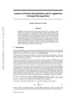 Analysis of Branch Specialization and its Application in Image
  Decomposition