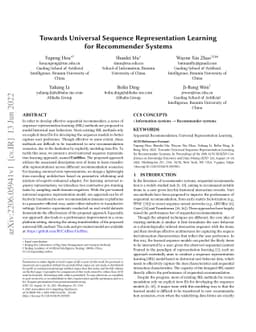Towards Universal Sequence Representation Learning for Recommender
  Systems