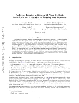 No-Regret Learning in Games with Noisy Feedback: Faster Rates and
  Adaptivity via Learning Rate Separation