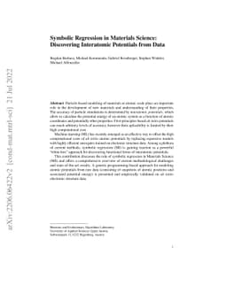 Symbolic Regression in Materials Science: Discovering Interatomic
  Potentials from Data