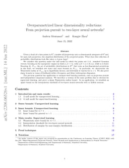 Overparametrized linear dimensionality reductions: From projection pursuit to two-layer neural networks