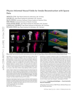 Physics Informed Neural Fields for Smoke Reconstruction with Sparse Data