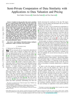 Semi-Private Computation of Data Similarity with Applications to Data
  Valuation and Pricing