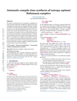 Automatic compile-time synthesis of entropy-optimal Boltzmann samplers