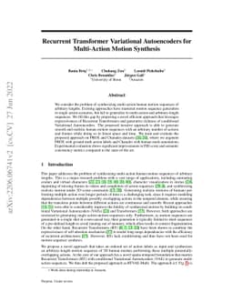 Recurrent Transformer Variational Autoencoders for Multi-Action Motion
  Synthesis