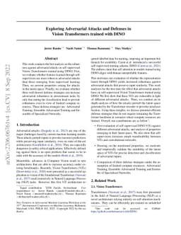 Exploring Adversarial Attacks and Defenses in Vision Transformers
  trained with DINO