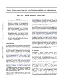 Robust Reinforcement Learning with Distributional Risk-averse
  formulation