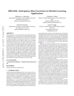 ABCinML: Anticipatory Bias Correction in Machine Learning Applications