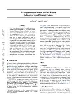 Self-Supervision on Images and Text Reduces Reliance on Visual Shortcut
  Features