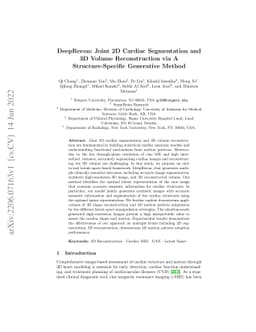 DeepRecon: Joint 2D Cardiac Segmentation and 3D Volume Reconstruction
  via A Structure-Specific Generative Method