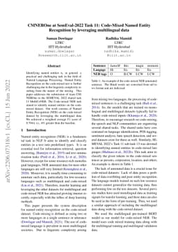 CMNEROne at SemEval-2022 Task 11: Code-Mixed Named Entity Recognition by
  leveraging multilingual data