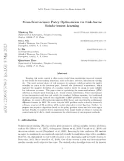 Mean-Semivariance Policy Optimization via Risk-Averse Reinforcement
  Learning
