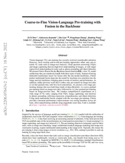 Coarse-to-Fine Vision-Language Pre-training with Fusion in the Backbone