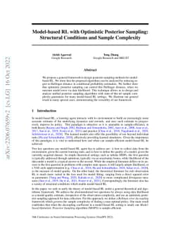 Model-based RL with Optimistic Posterior Sampling: Structural Conditions
  and Sample Complexity