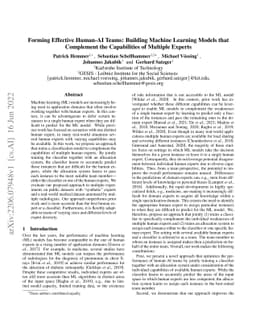 Forming Effective Human-AI Teams: Building Machine Learning Models that
  Complement the Capabilities of Multiple Experts