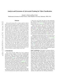 Analysis and Extensions of Adversarial Training for Video Classification