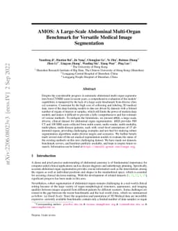 AMOS: A Large-Scale Abdominal Multi-Organ Benchmark for Versatile
  Medical Image Segmentation