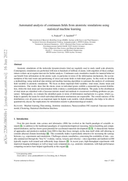 Automated analysis of continuum fields from atomistic simulations using
  statistical machine learning