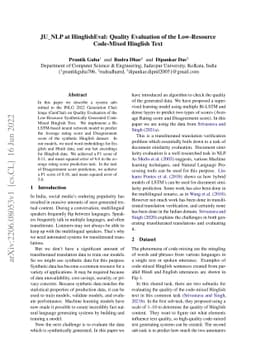 JU_NLP at HinglishEval: Quality Evaluation of the Low-Resource
  Code-Mixed Hinglish Text