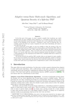 Adaptive versus Static Multi-oracle Algorithms, and Quantum Security of
  a Split-key PRF